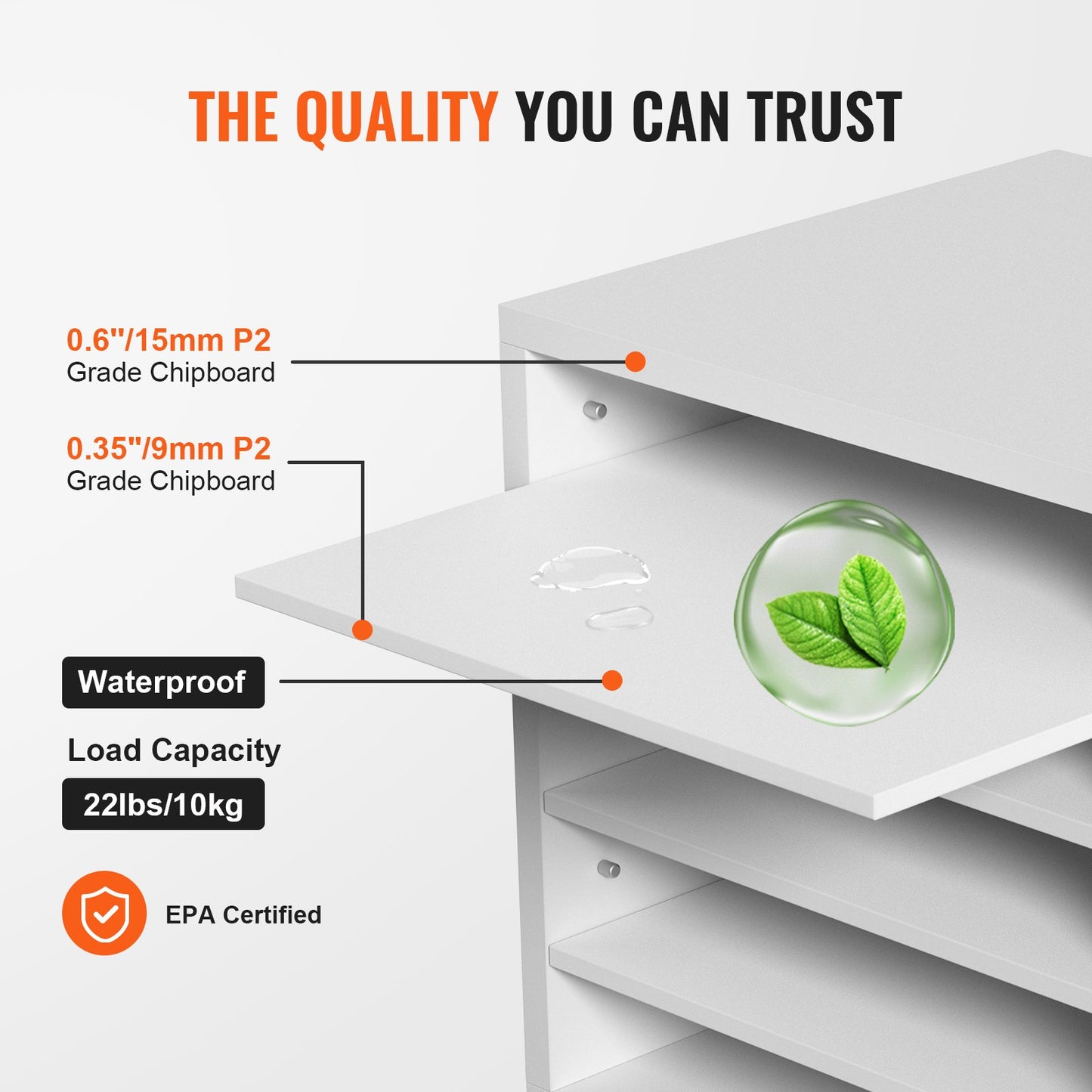5-Compartment Wood Literature Organizer - Adjustable Shelves, White