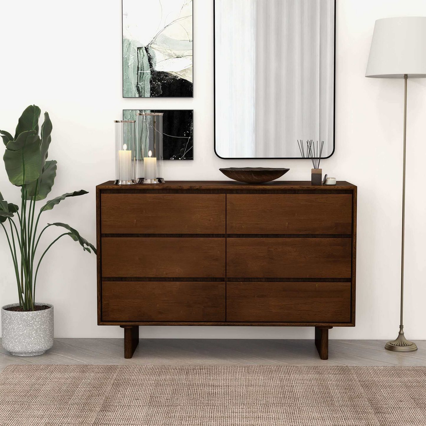 Dubrovnik Mid Century Modern Walnut Dresser With 6 Drawers 32.2 H X