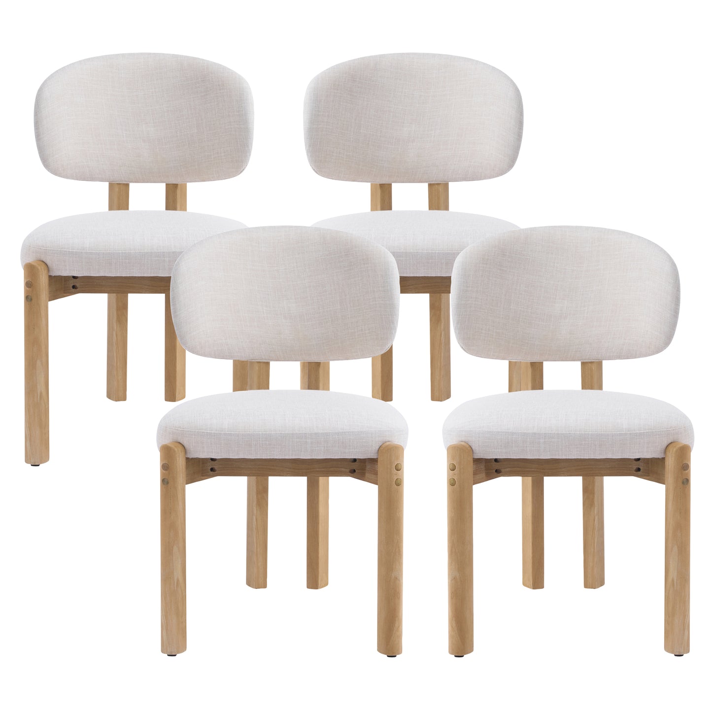 Beige Upholstered Dining Chairs - Set of 4 with Natural Frame