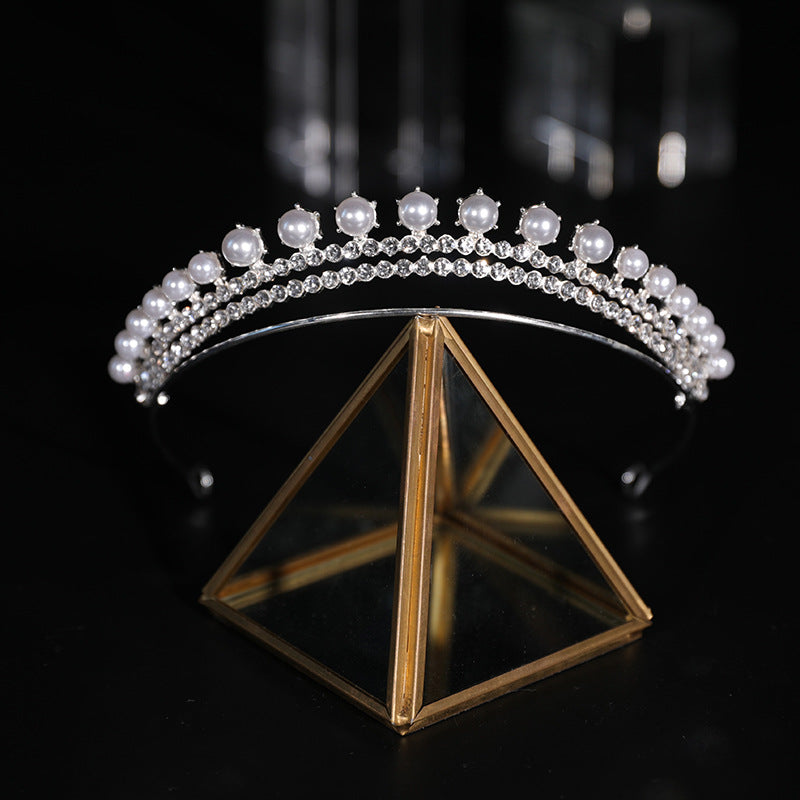 Wedding Pearl Rhinestone Crown Headband for Brides - Bridal Hair Accessory