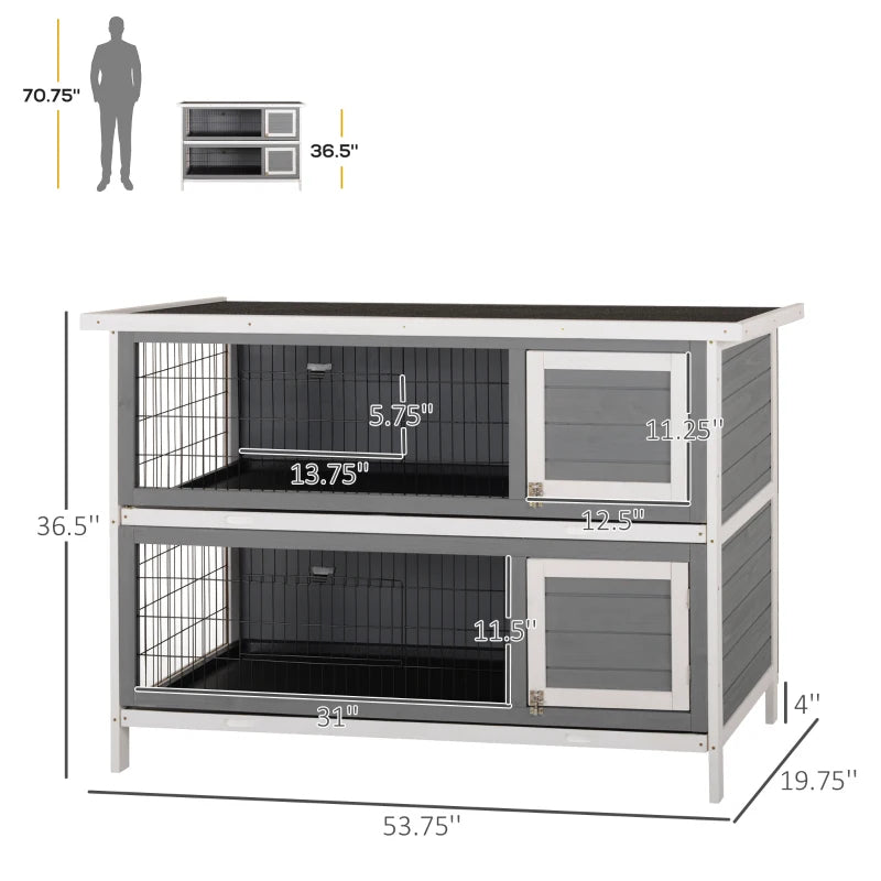 Large Wooden Rabbit Hutch with Lockable Doors Waterproof Roof and Leak Tray
