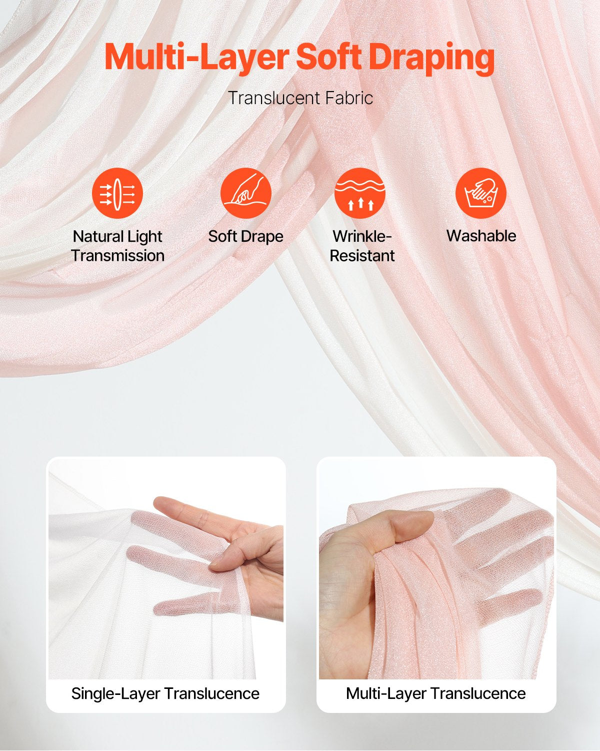 Artificial Wedding Arch Flowers Kit with 21ft Draping Fabric - Pink & Ivory