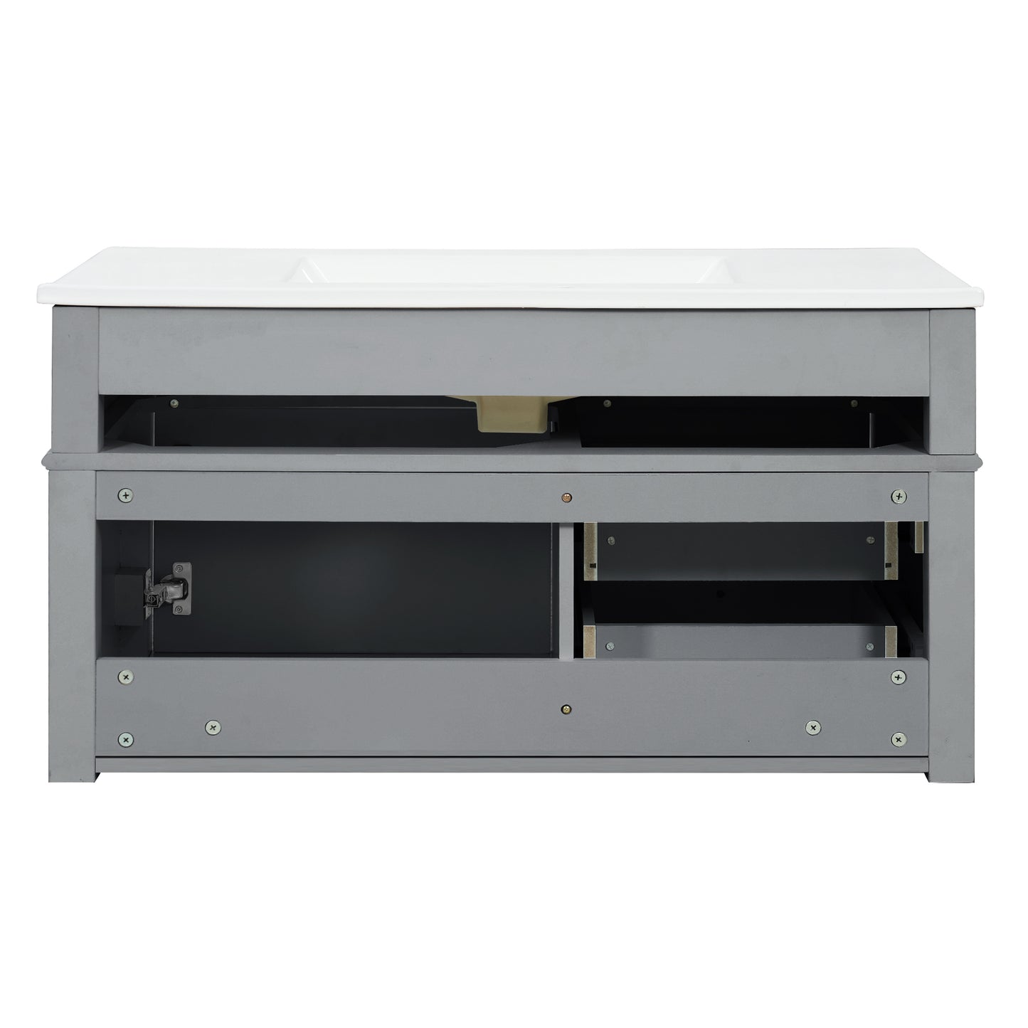 36-Inch Wall-Mounted Bathroom Vanity with Ceramic Sink & Drawers - Gray