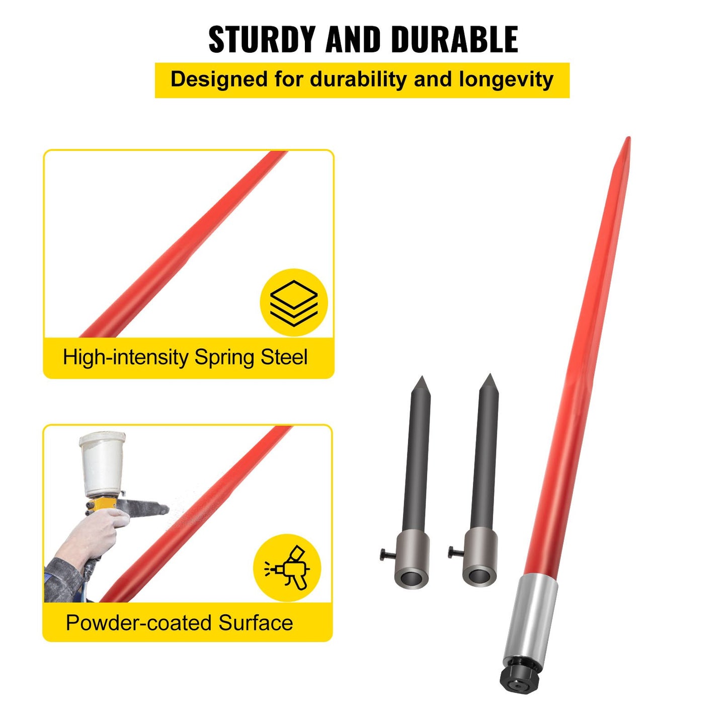 49-Inch Hay Bale Spear with 3000lb Capacity - Quick Attach Square Hay Forks