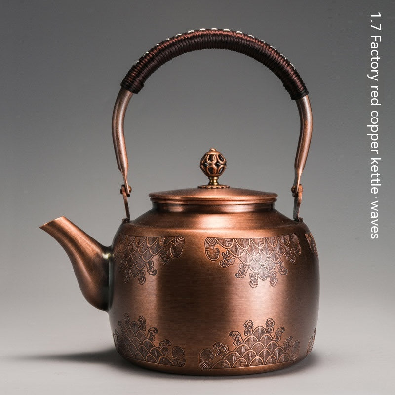 Copper Tea Brewing Pot with Manual Mechanism Antique Style Kitchen Water Kettle