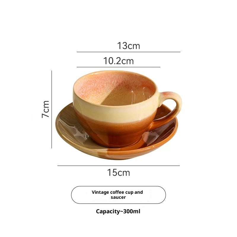 Kiln-Fired Retro-Style Ceramic Coffee Cup - Embossed Milk Mug with Optional Spoon