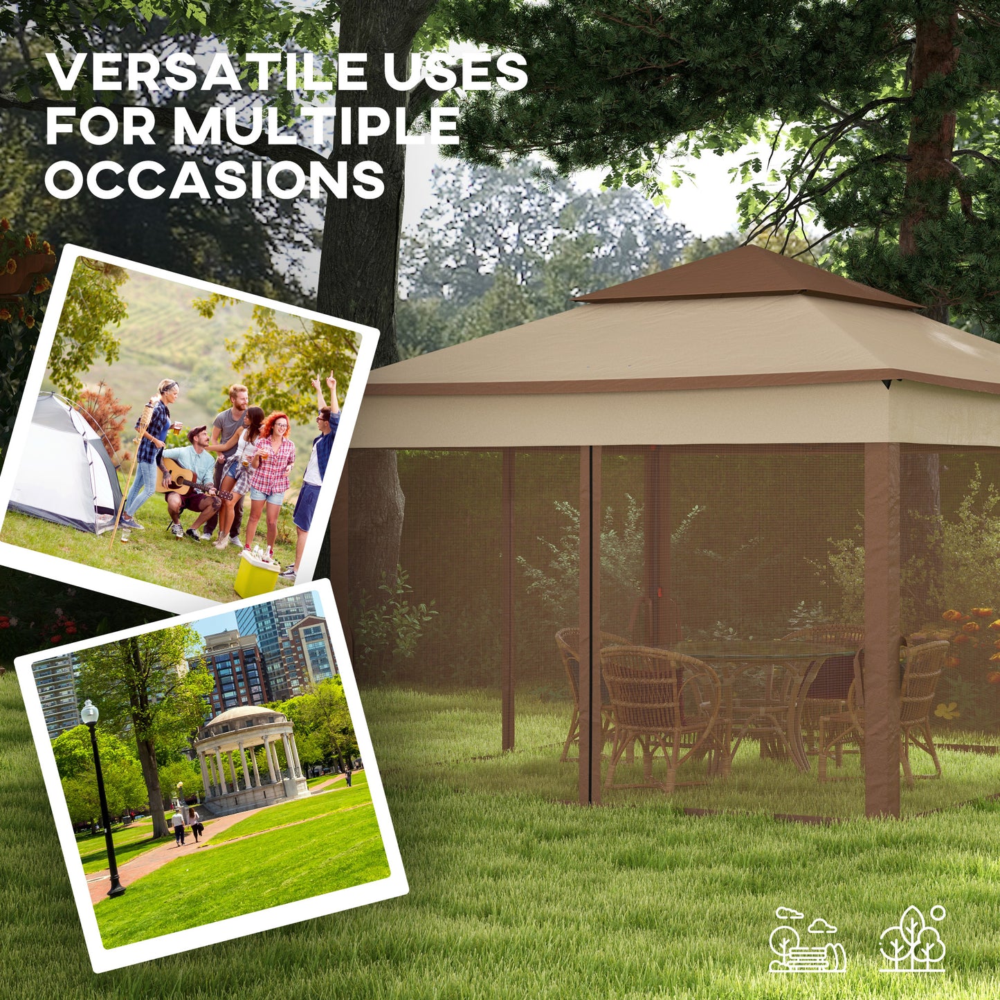 Pop-Up Canopy Gazebo Shelter with Zipper Netting - Khaki 11x11