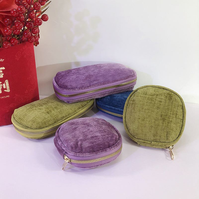 Thickened Velvet Jewelry Pouch & Accessory Storage Box - Multi-Functional Round or Long Design