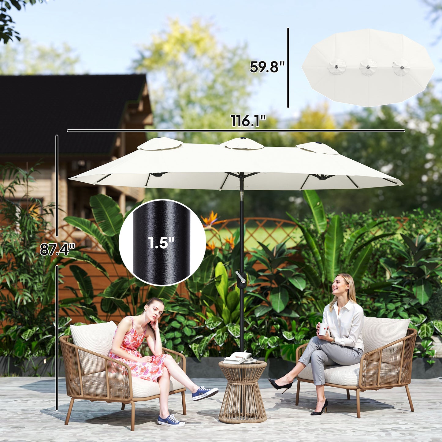Double-Sided Patio Umbrella - 9.7 ft Outdoor Market Umbrella with Tilt Crank, Air Vents, White
