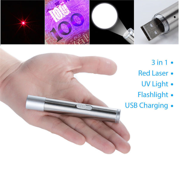 Rechargeable 3-in-1 Pet Laser Toy Flashlight with UV Light & Modes