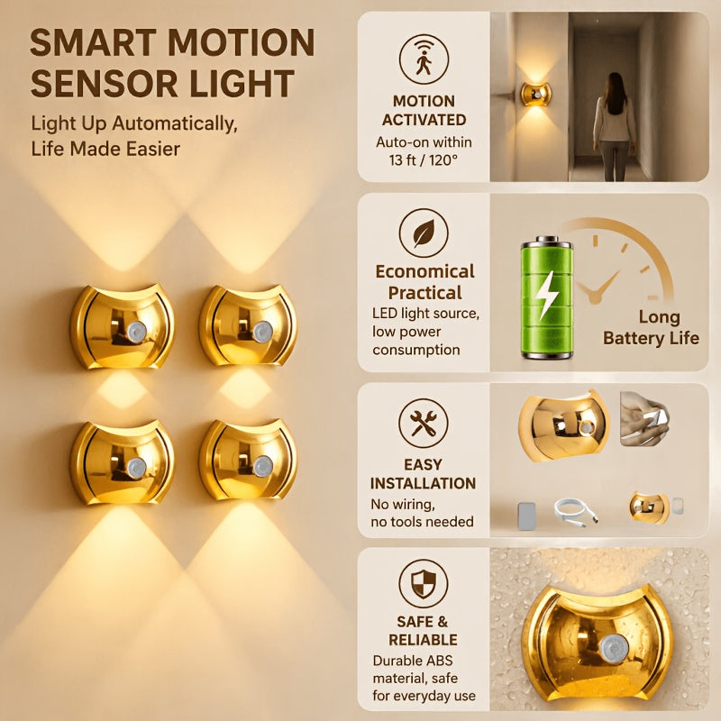 Rechargeable Magnetic LED Night Light Wall Sconce - 3 Color Modes, Motion Sensor, 2 or 4 Pack