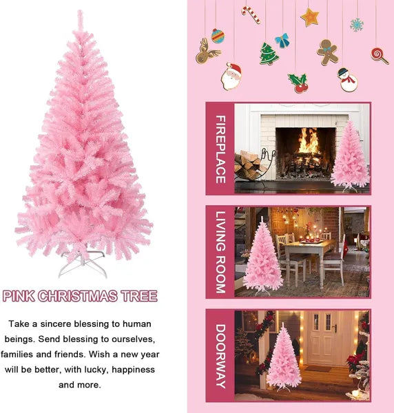 4FT Pink Artificial Christmas Tree with Metal Stand - Holiday Decor