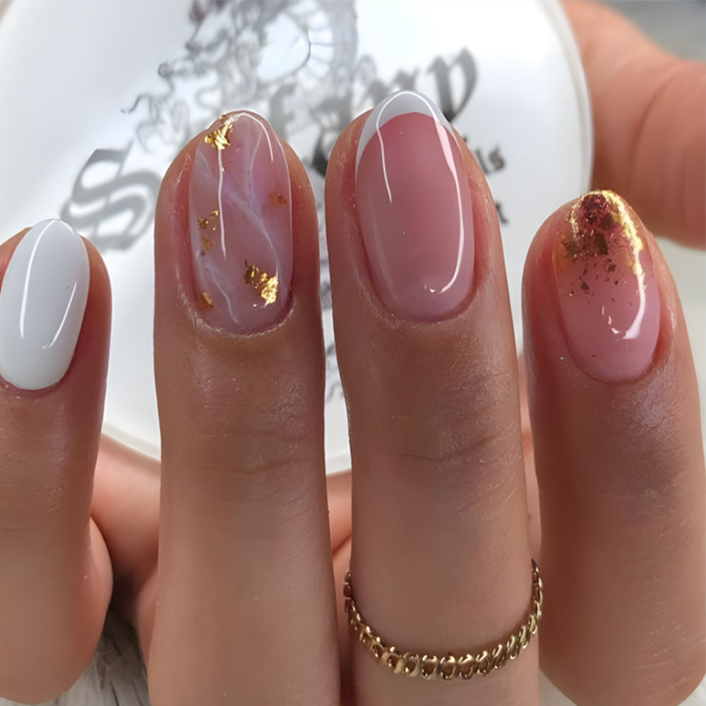 24-Piece Gold Foil Nail Polish Set for French Manicure, Long Nails