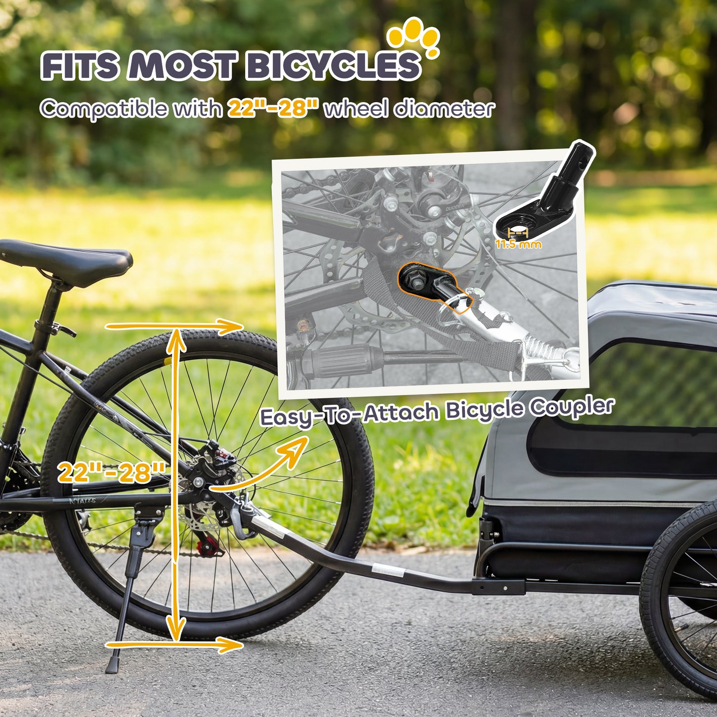 Dog Bike Trailer for Small & Medium Dogs with Ramp - Gray, Fits Most Bikes