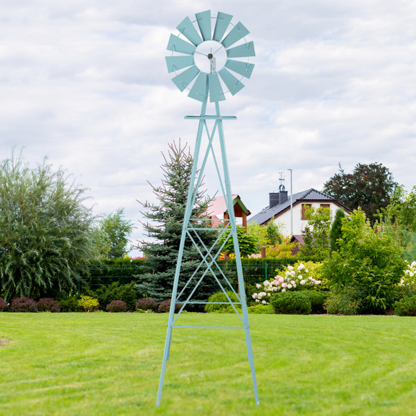 8ft Garden Windmill Wind Vane with Green Steel Construction