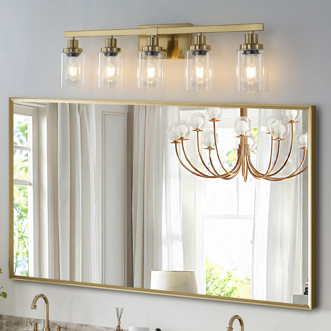 5-Light Golden Vanity Light Fixture with Clear Glass Shades