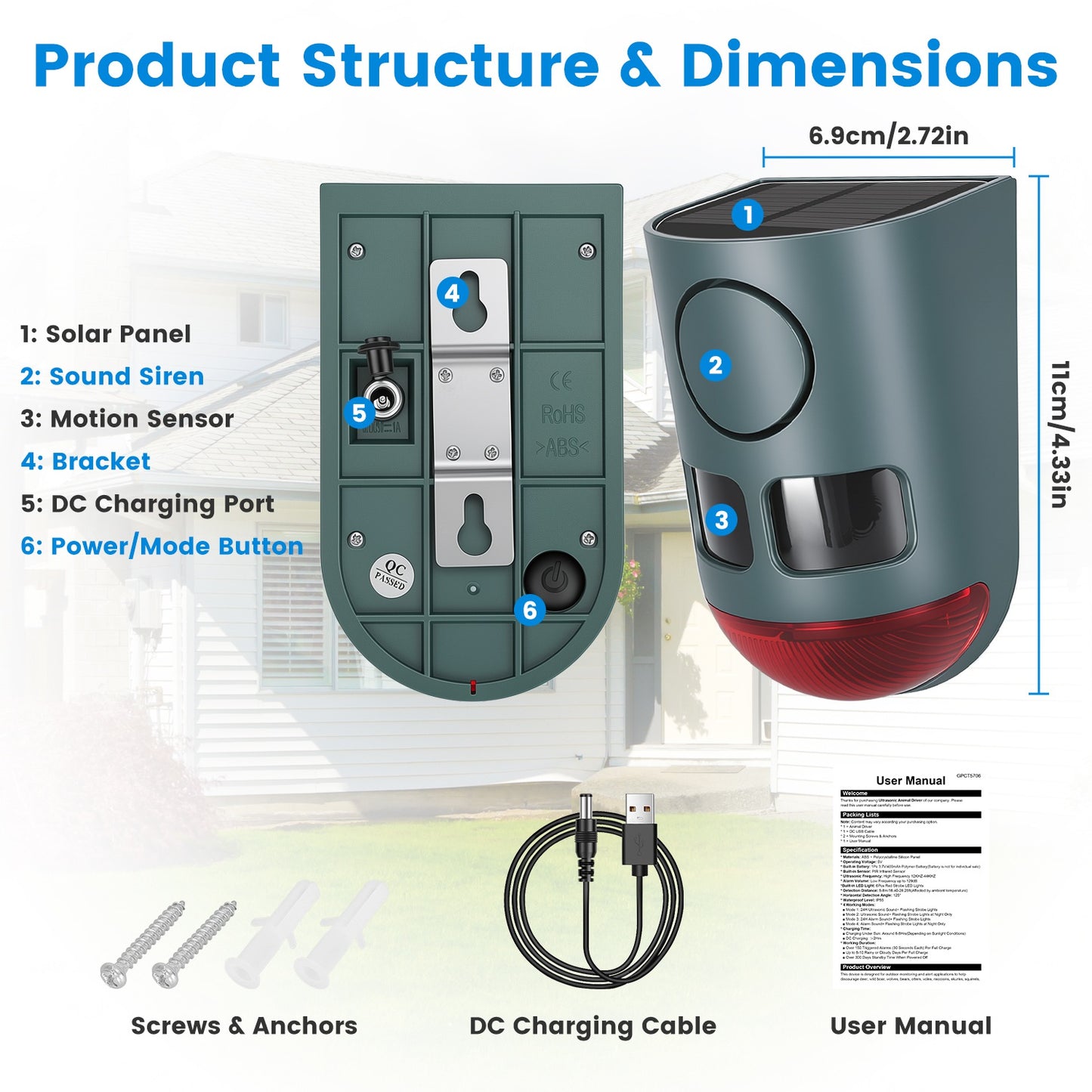 Ultrasonic Solar Animal Repeller 3-in-1 Motion Activated Deterrent IP55 Waterproof