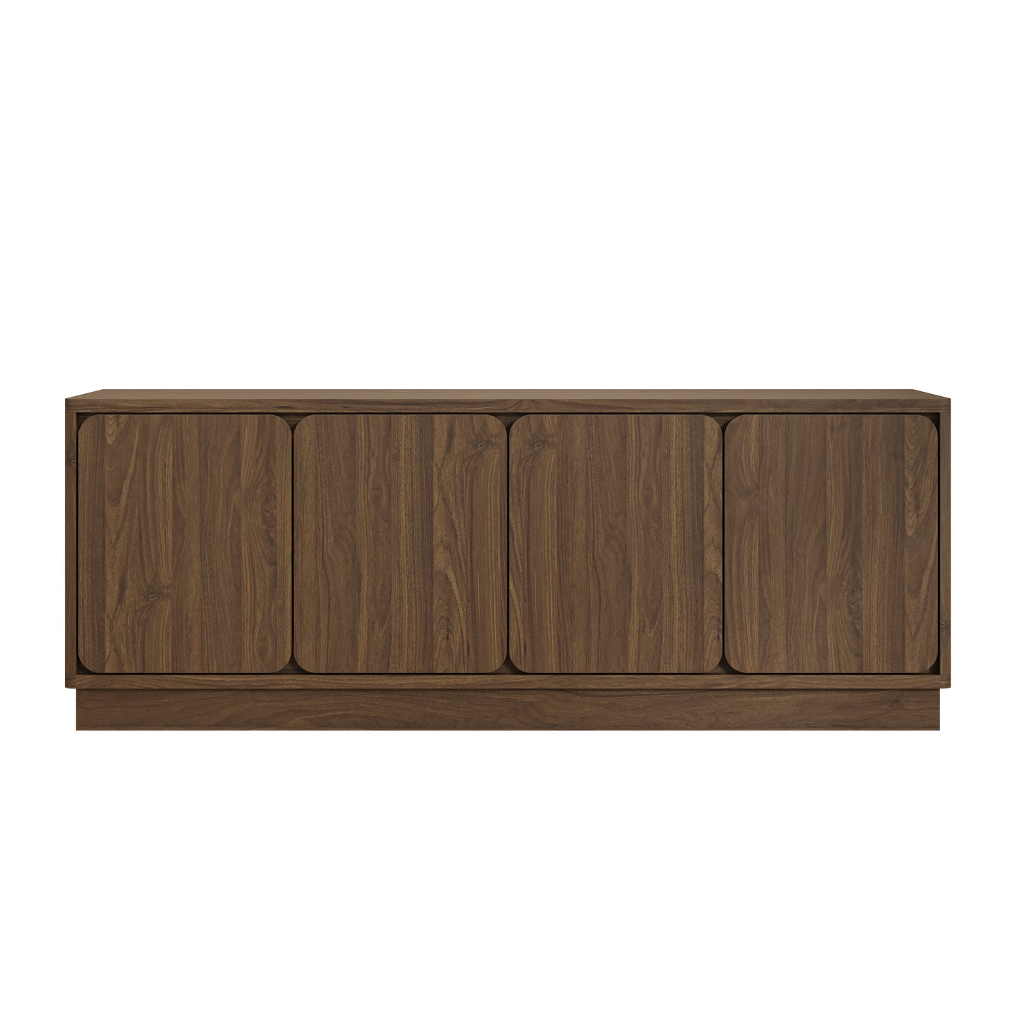 63 Inch Walnut TV Stand with 4 Storage Doors - Modern Media Console
