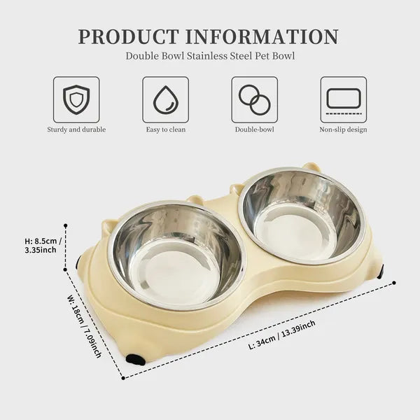 Double Stainless Steel Pet Food & Water Bowls with Non-Slip Base - Easy Clean, Durable, for Cats & Small Dogs