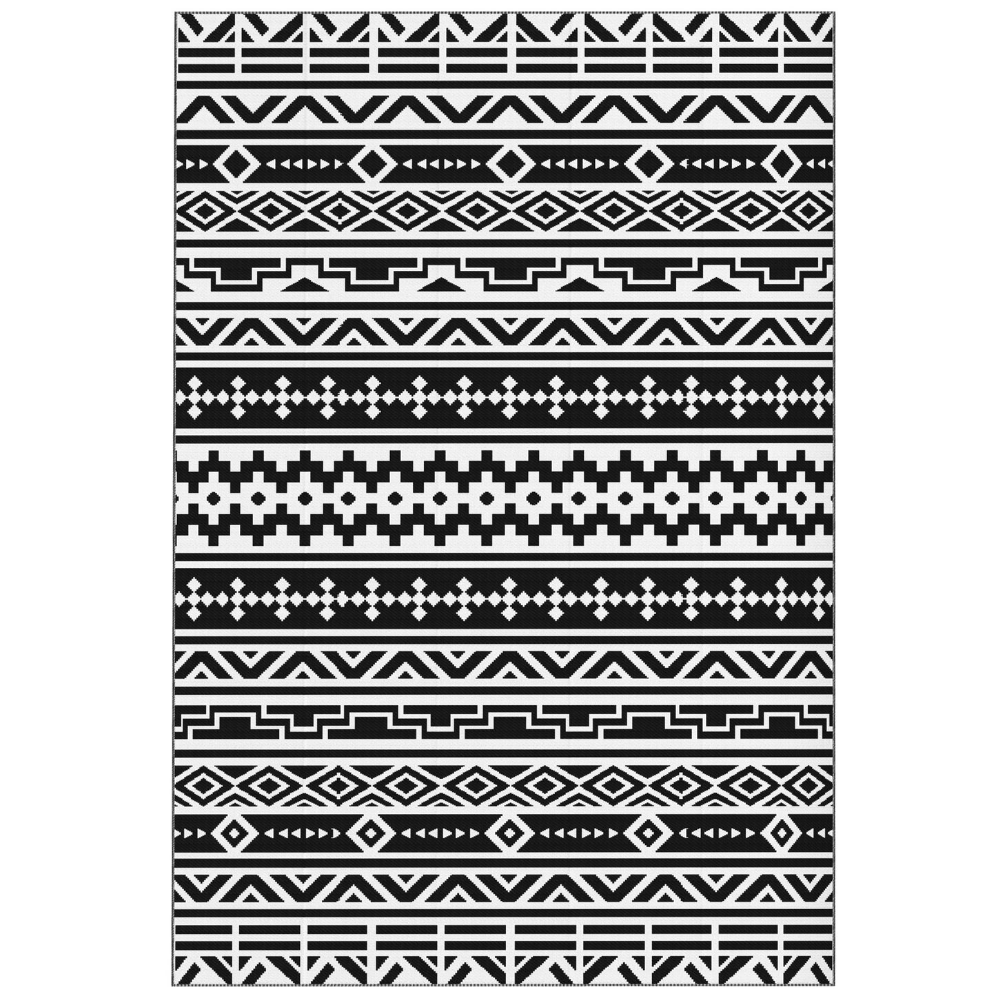 Reversible Outdoor Rug - Waterproof Black & White Geometric, 6x9