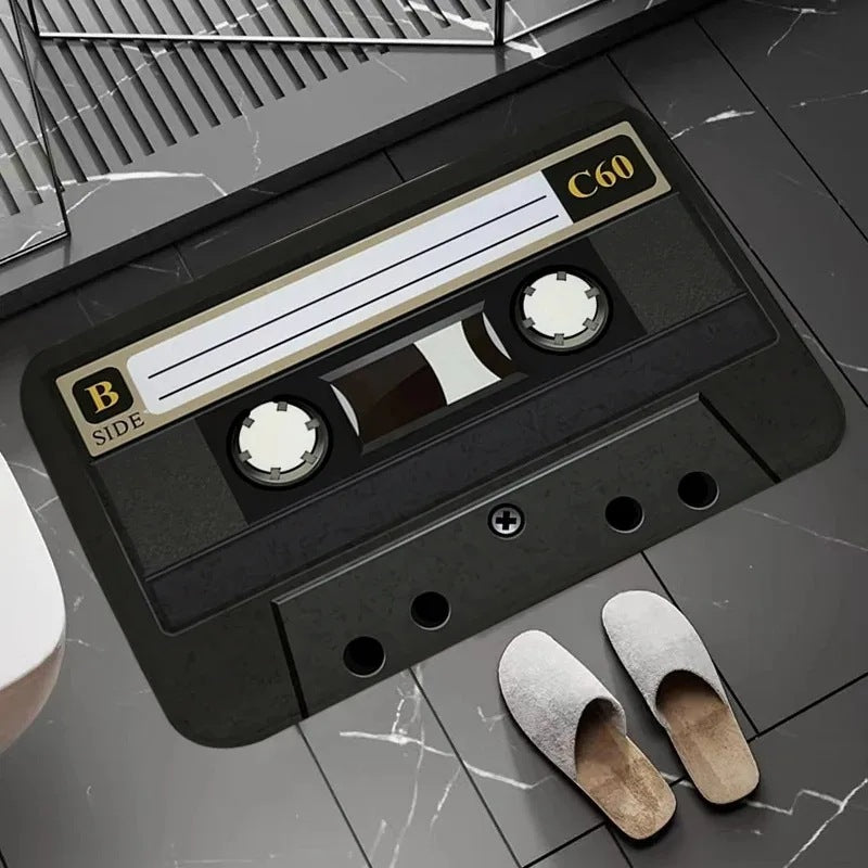 Cassette-Style Flannel Bathroom Rug Mat - Modern Minimalist Floor Cover