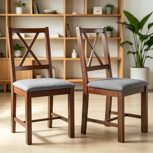 2 Pcs Mid-Century Modern Dining Chairs - Walnut & Gray