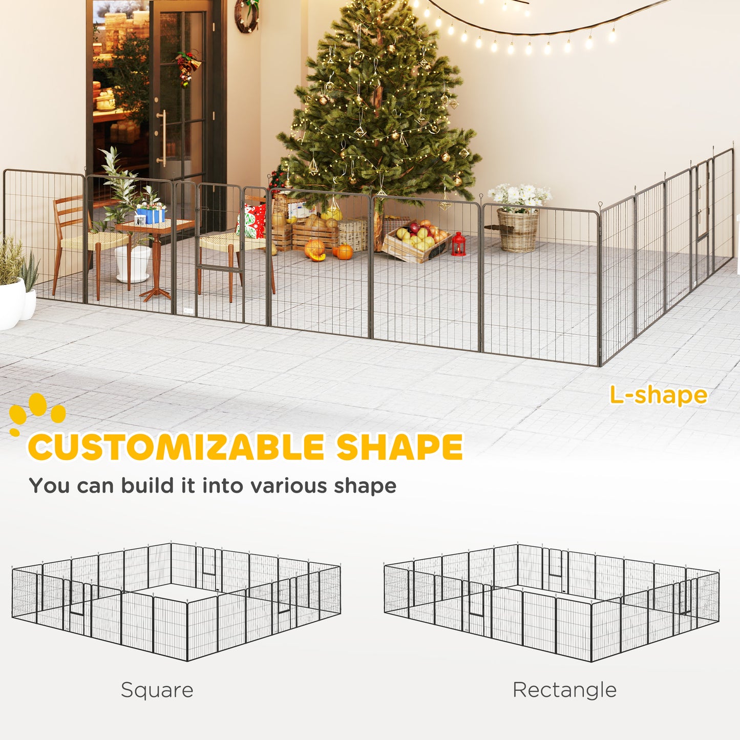 Dog Playpen with Lockable Doors - 24 Panels Indoor Outdoor Exercise Fence, Gray
