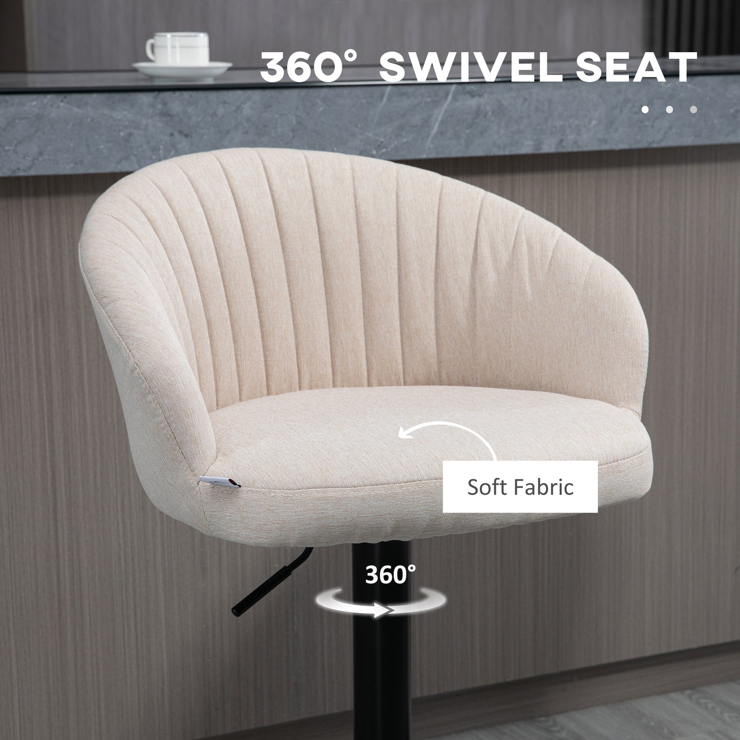 Modern Upholstered Adjustable Barstools with Swivel Seat, Linen Touch