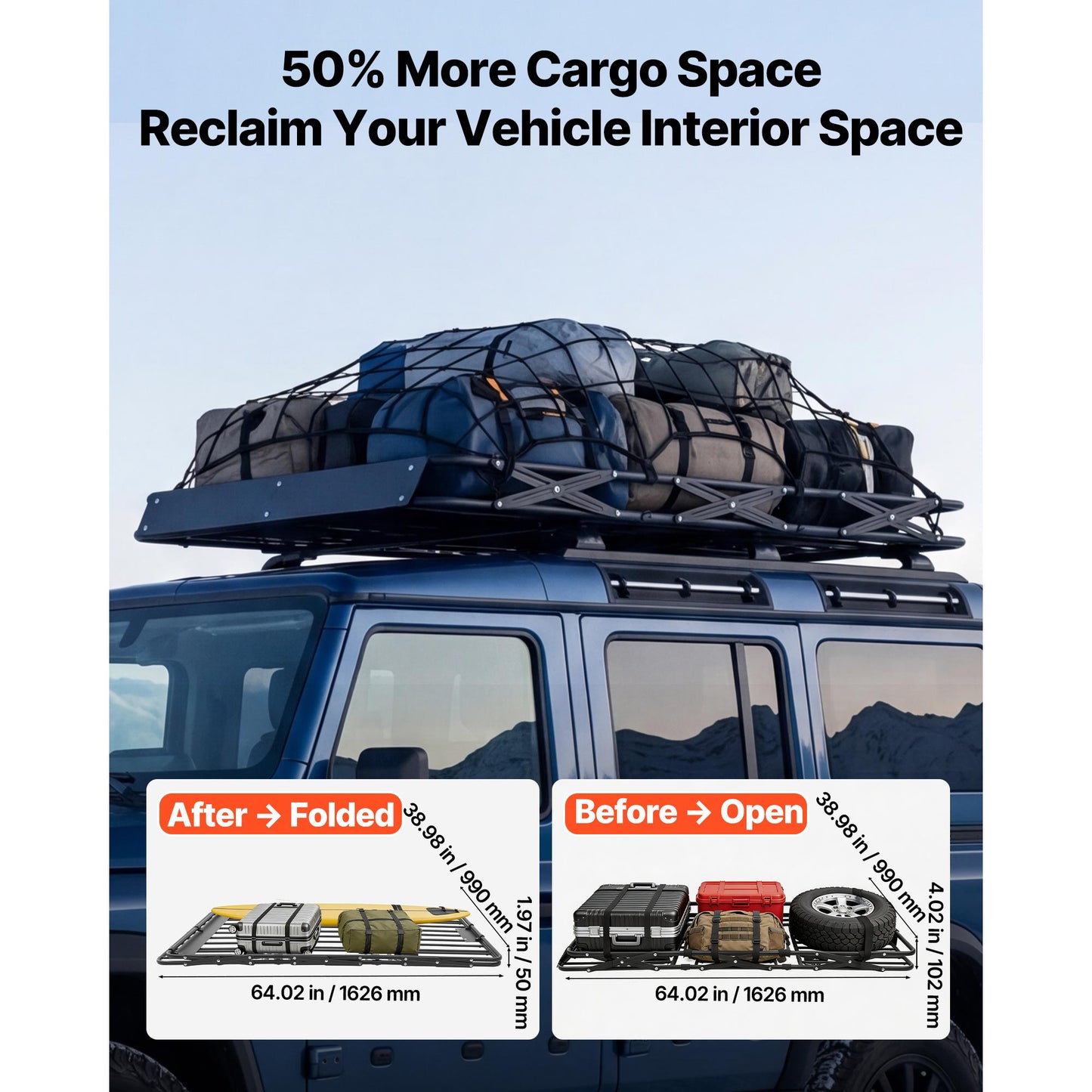 Heavy Duty Roof Cargo Basket 64x39x4 Inches All-Weather SUV Truck Carrier