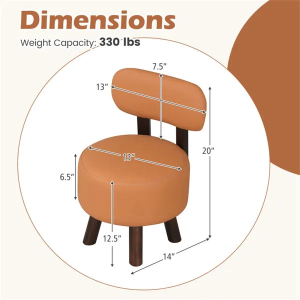 2-Piece Small Orange Footstools - Faux Leather & Rubber Wood