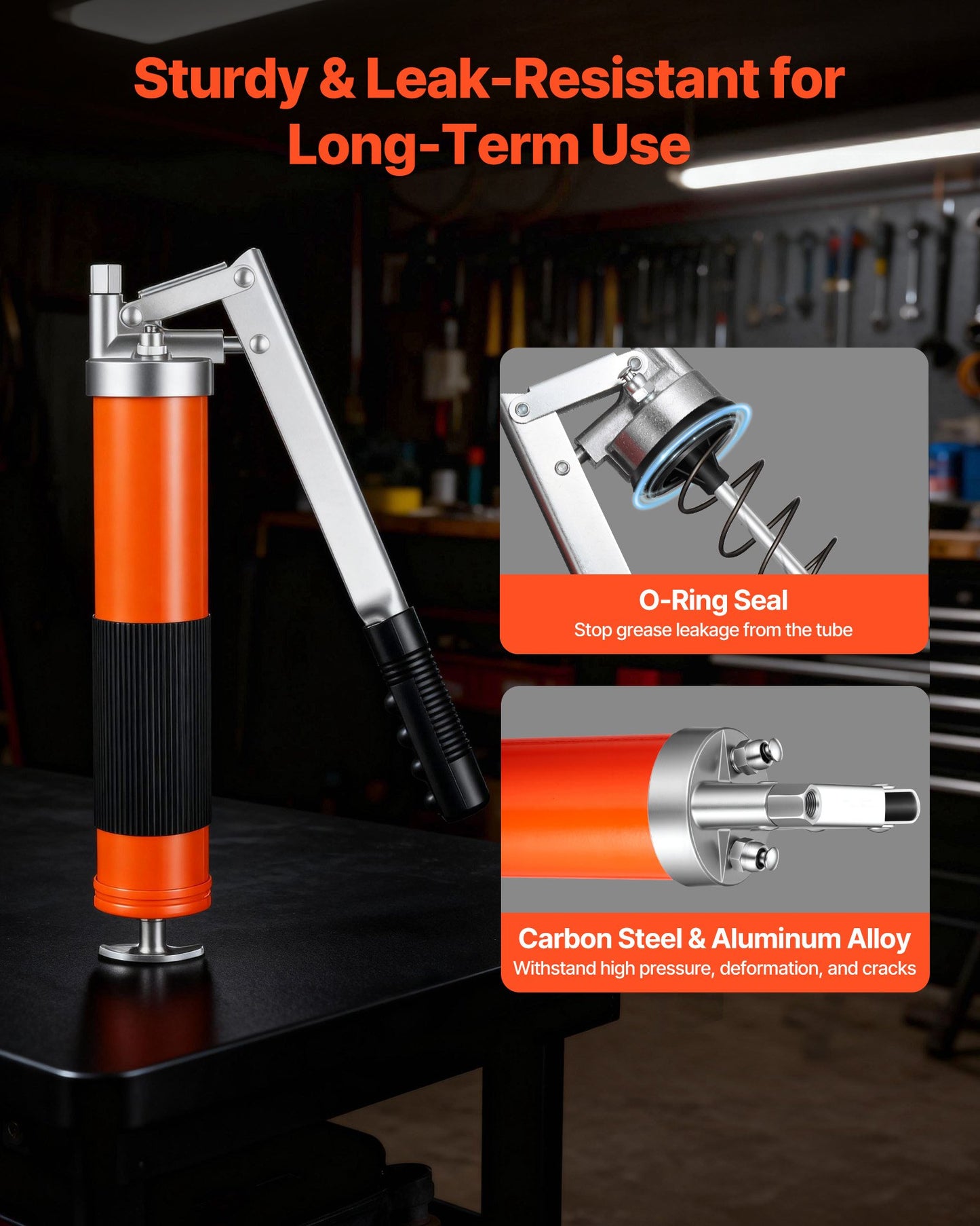 Heavy Duty Pistol Grip Grease Gun 10,000 PSI with 14 Oz Capacity & Flex Hose