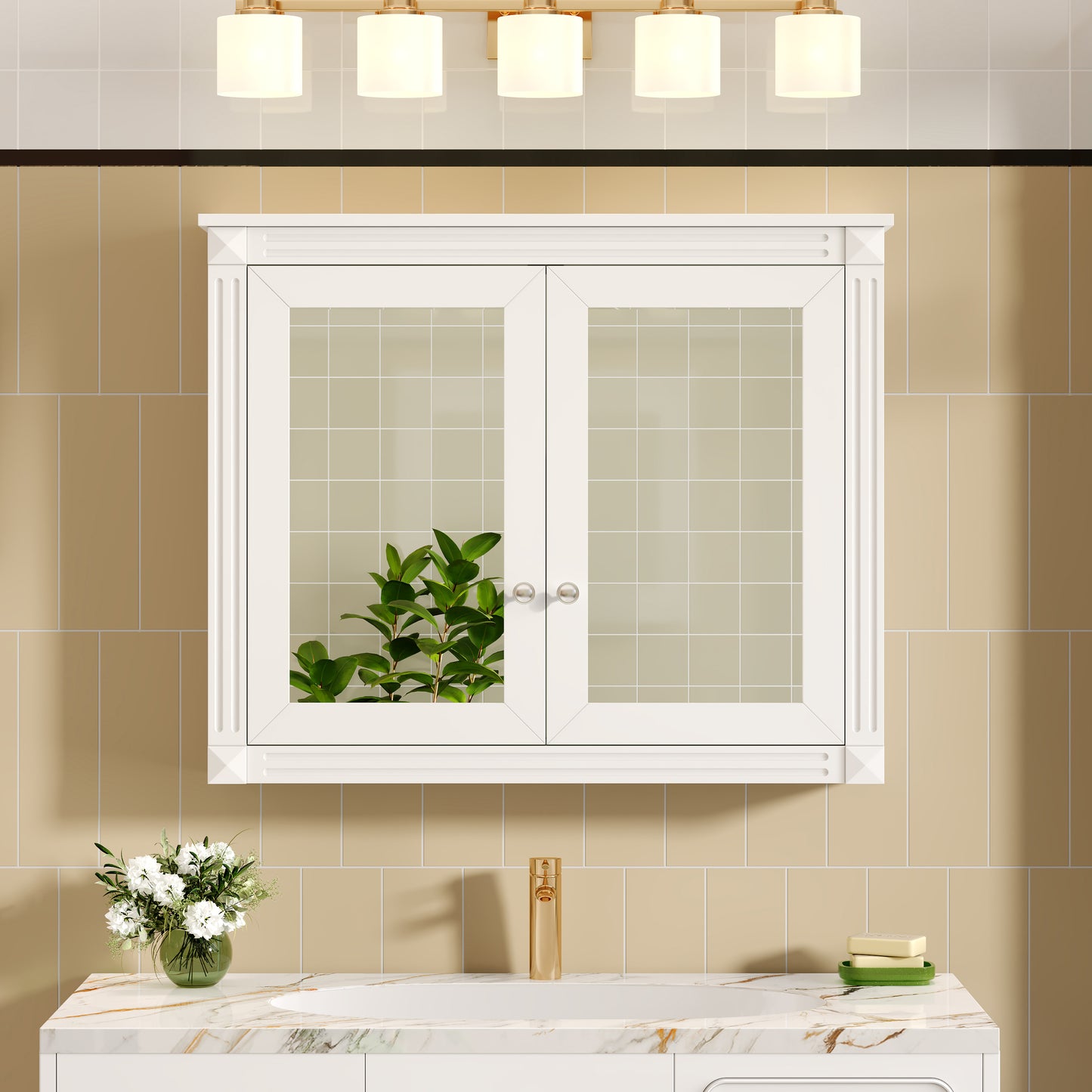 36'' x 28'' Wall Mounted Medicine Cabinet with Mirrors - White