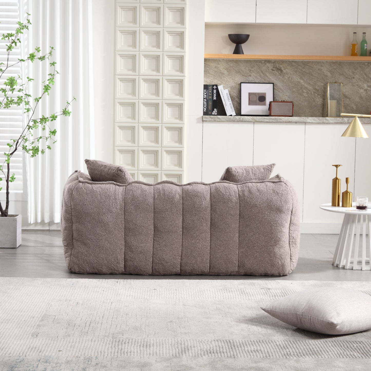 Comfortable Brown Beanbag Chair for Two - Chenille Foam Sofa