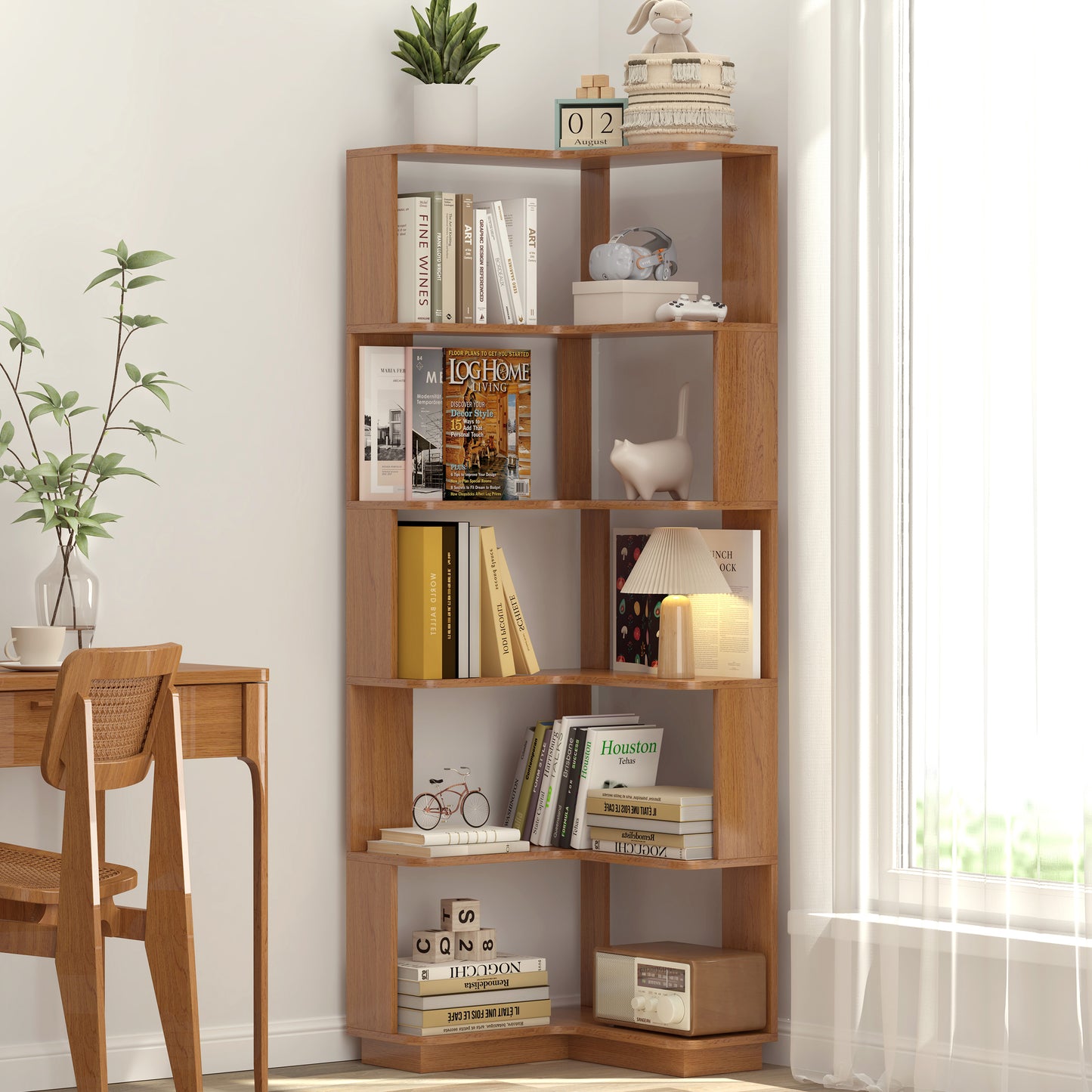 6 Tier Freestanding L-Shaped Corner Bookshelf For Living Room,