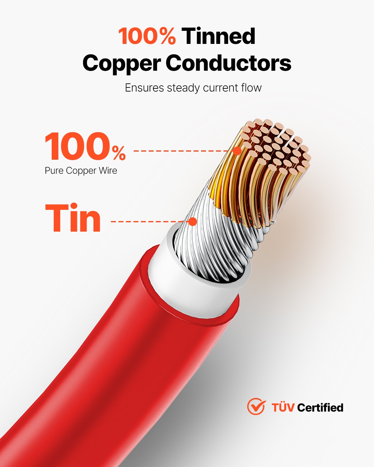 100FT Solar Panel Extension Cable 10AWG Waterproof PV Power Cord - Red