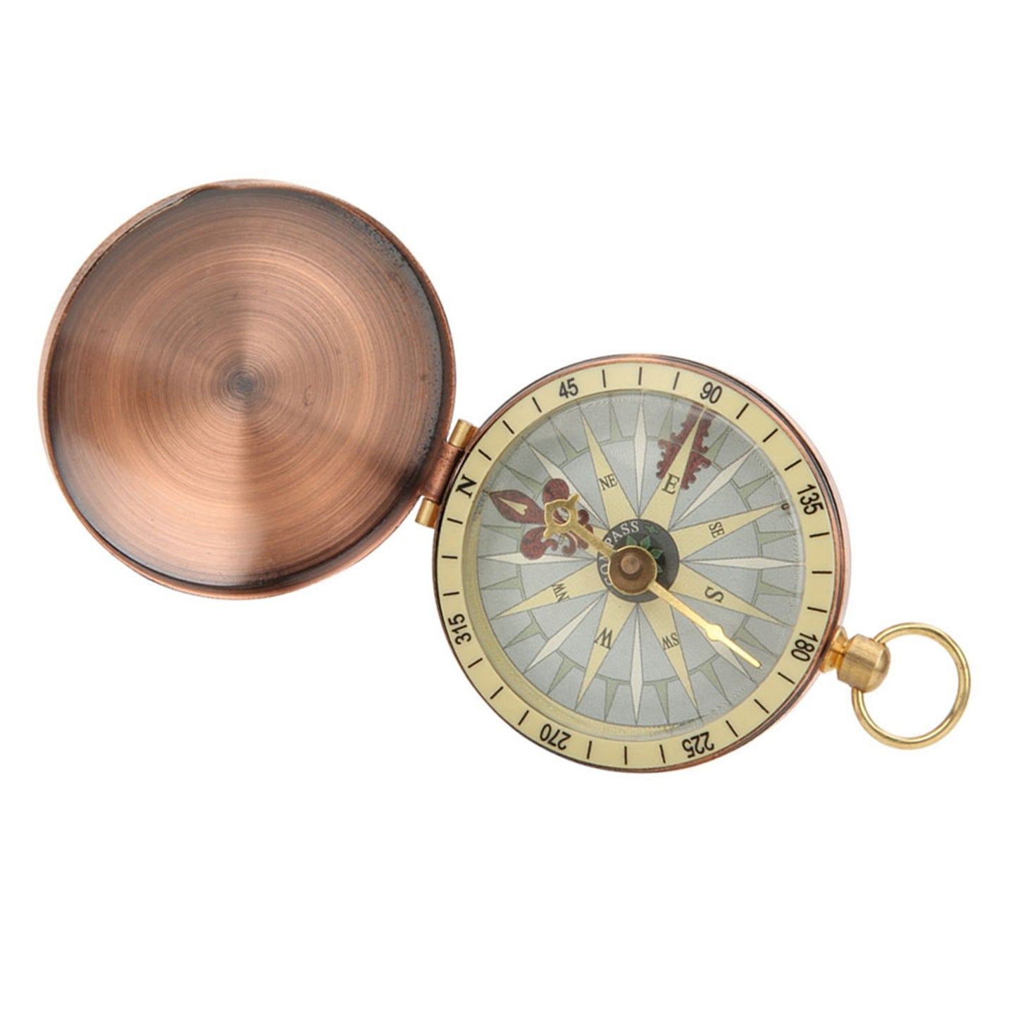 Vintage Portable Copper Flip Cover Compass for Camping