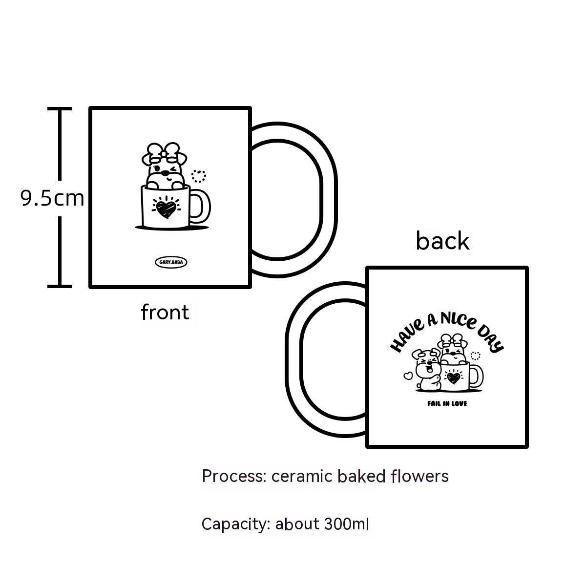 Ceramic Couple Cups Set with Coasters - 300mL Kitchen Drinkware