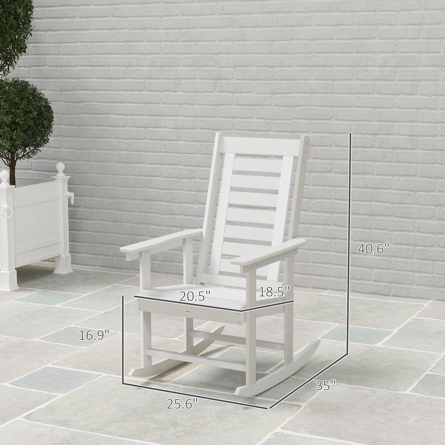 Set of 2 Outdoor Rocking Chairs - HDPE Patio Rockers, White