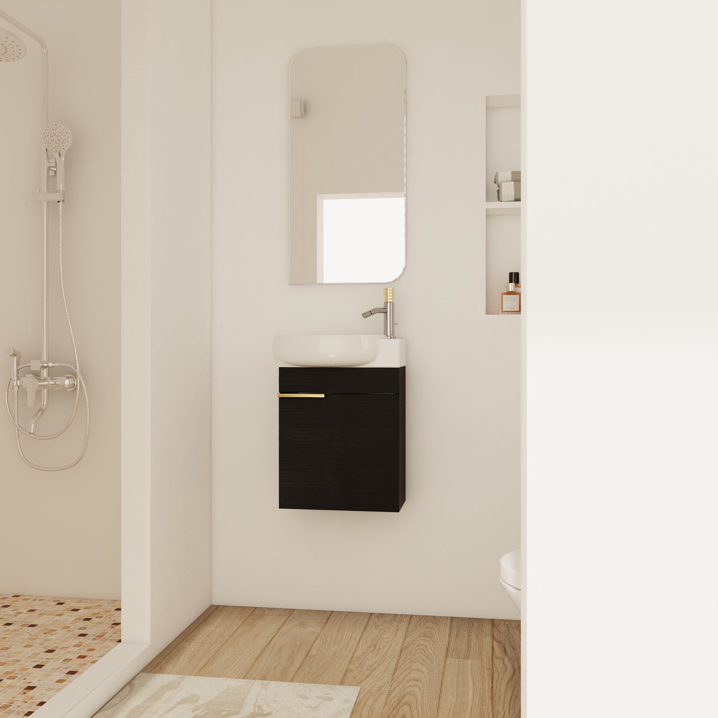 Soft Close Doors Bathroom Vanity With Sink,16 Inch For Small