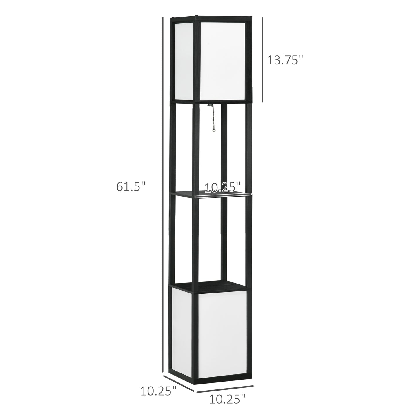 Modern Floor Lamp with Dual Ambient Shelves - Black, 300x190x420mm