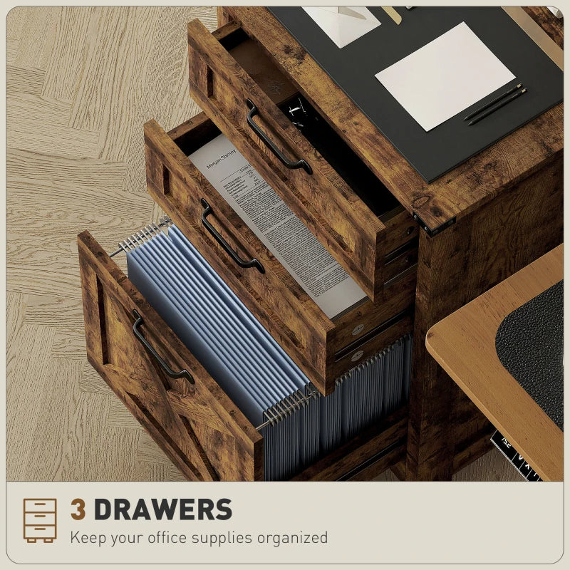 Rustic Farmhouse File Cabinet with 3 Drawers - A4 & Letter Size