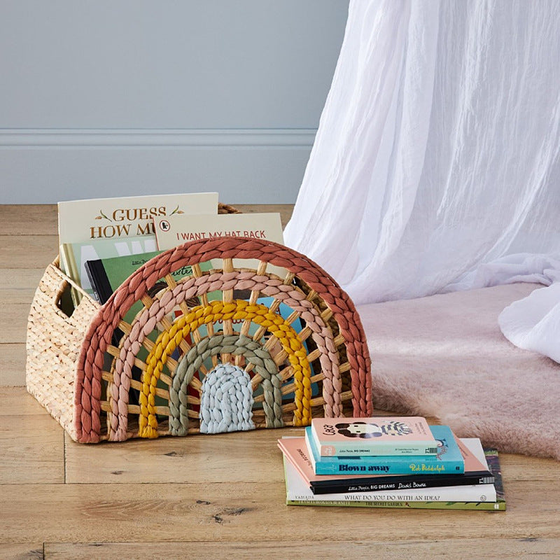 Straw-Woven Semicircular Storage Basket with Handle - Modern Minimalist Home Organizer