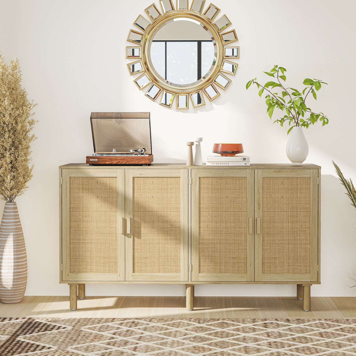 Bohemian Buffet Cabinet - 62.2" Sideboard with Rattan Doors