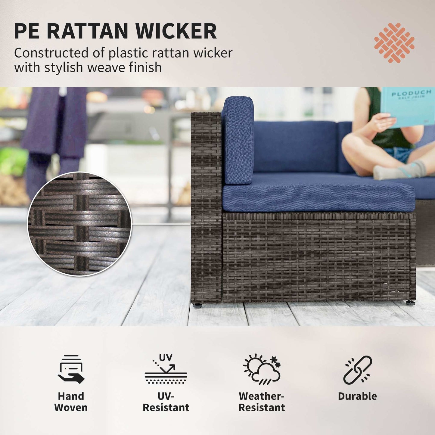 7-Piece Outdoor Rattan Sofa Set with Glass Coffee Table