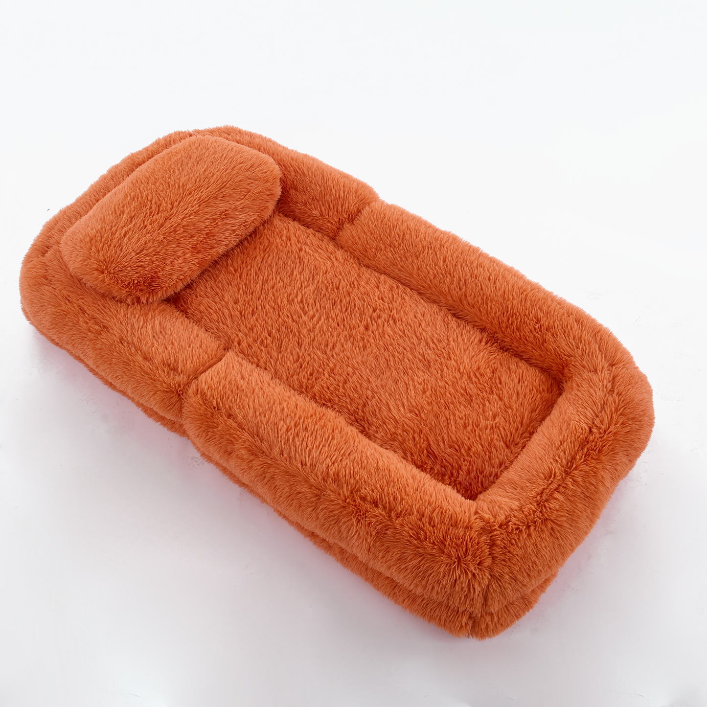 Adjustable Human Dog Bed & Lazy Sofa - Orange Plush Fabric
