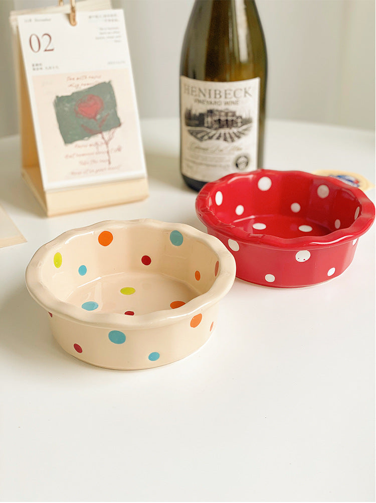 Polka Dot Porcelain Bowl Set - Cute Kitchen Dinnerware, 5-Inch