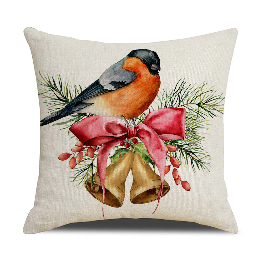 Watercolor Christmas Pillow Cover - Linen Fabric, Modern Holiday Decor