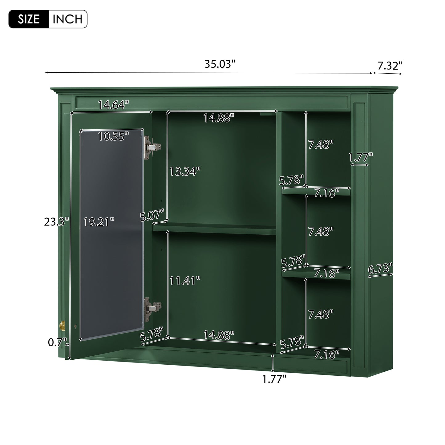 35'' x 28'' Wall Mounted Bathroom Storage Cabinet with Mirror - Green