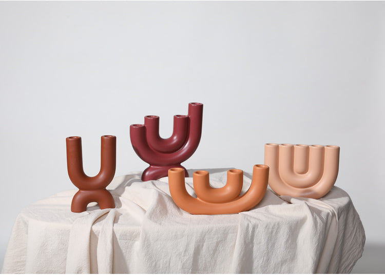 Ceramic Candlestick Tabletop Decor - Modern Living & Dining Room