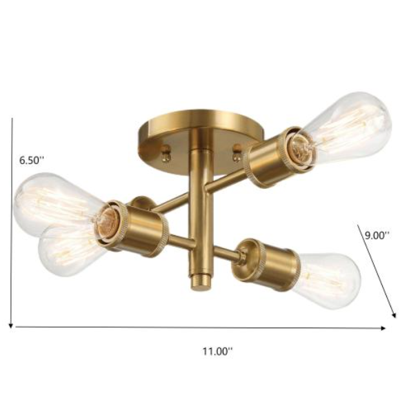 Semi Flush Mount Ceiling Light Fixture - 4 Light Vintage Pendant for Hallway Kitchen Bedroom